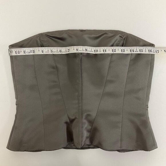 New Image Two-Piece Gray Corset Sweep Train Silk Womens Sz 10 Formal Dress Prom - Picture 9 of 16